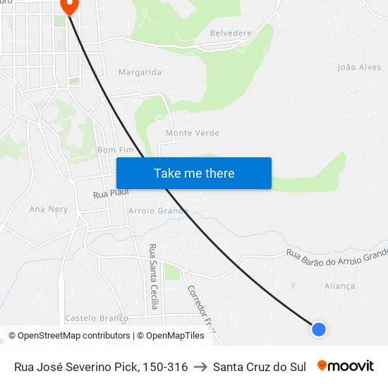 Rua José Severino Pick, 150-316 to Santa Cruz do Sul map