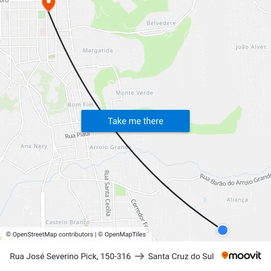 Rua José Severino Pick, 150-316 to Santa Cruz do Sul map