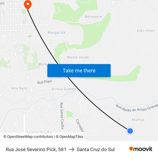 Rua José Severino Pick, 581 to Santa Cruz do Sul map