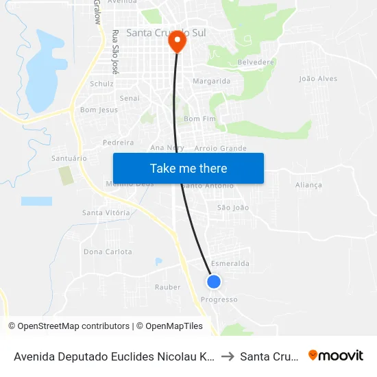 Avenida Deputado Euclides Nicolau Kliemann, 2800-2863 to Santa Cruz do Sul map