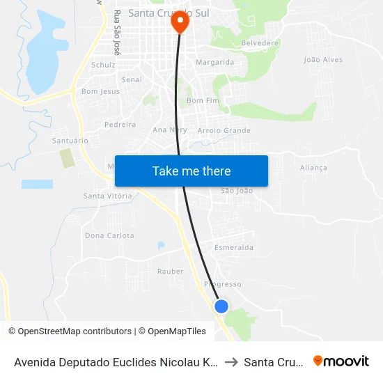 Avenida Deputado Euclides Nicolau Kliemann, 3380-4400 to Santa Cruz do Sul map