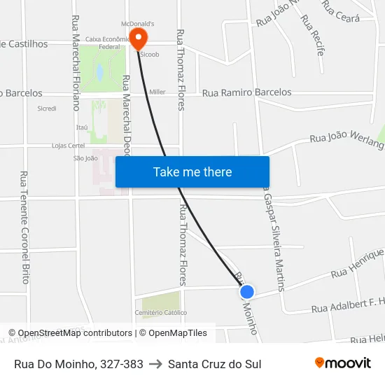 Rua Do Moinho, 327-383 to Santa Cruz do Sul map