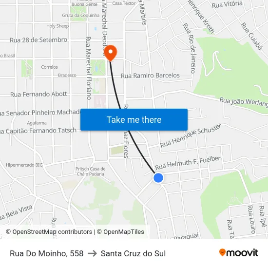 Rua Do Moinho, 558 to Santa Cruz do Sul map
