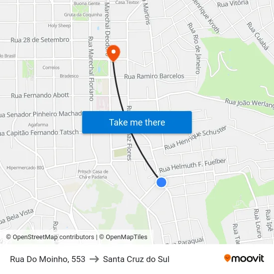 Rua Do Moinho, 553 to Santa Cruz do Sul map