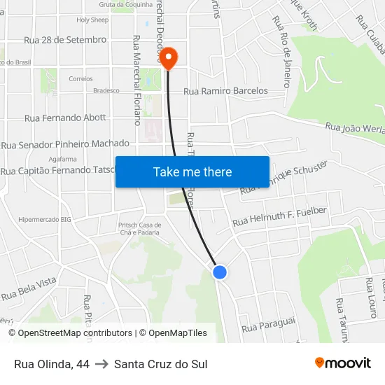 Rua Olinda, 44 to Santa Cruz do Sul map