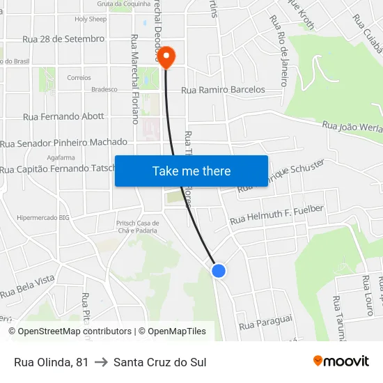 Rua Olinda, 81 to Santa Cruz do Sul map