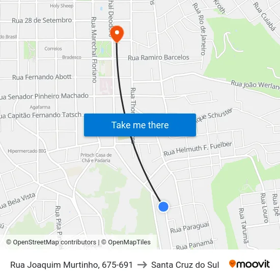 Rua Joaquim Murtinho, 675-691 to Santa Cruz do Sul map