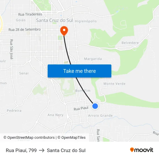 Rua Piauí, 799 to Santa Cruz do Sul map
