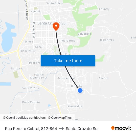 Rua Pereira Cabral, 812-864 to Santa Cruz do Sul map