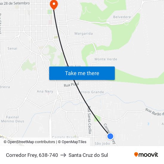 Corredor Frey, 638-740 to Santa Cruz do Sul map