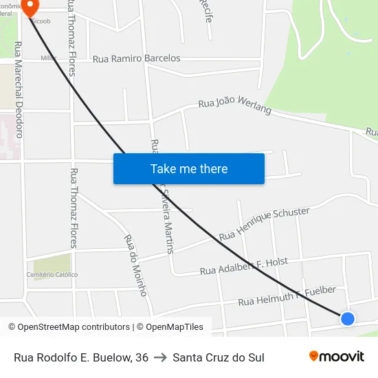 Rua Rodolfo E. Buelow, 36 to Santa Cruz do Sul map