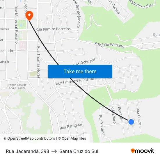 Rua Jacarandá, 398 to Santa Cruz do Sul map