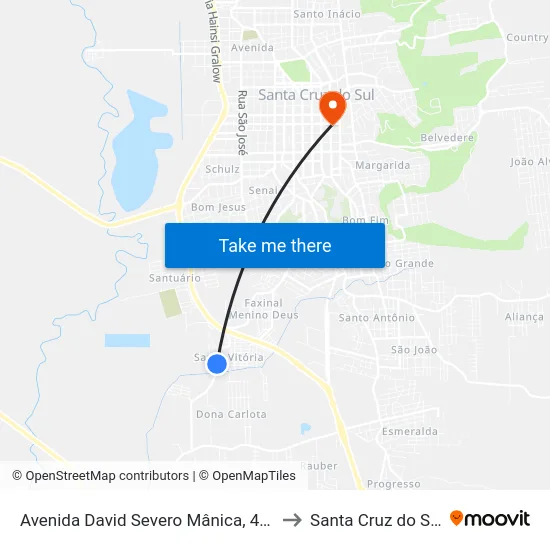 Avenida David Severo Mânica, 402 to Santa Cruz do Sul map