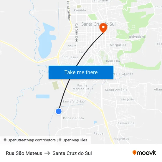 Rua São Mateus to Santa Cruz do Sul map
