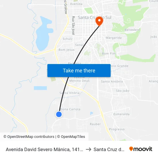 Avenida David Severo Mânica, 1410-1699 to Santa Cruz do Sul map