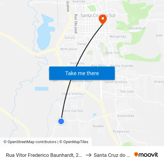 Rua Vítor Frederico Baunhardt, 2395 to Santa Cruz do Sul map