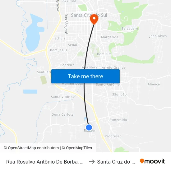Rua Rosalvo Antônio De Borba, 235 to Santa Cruz do Sul map