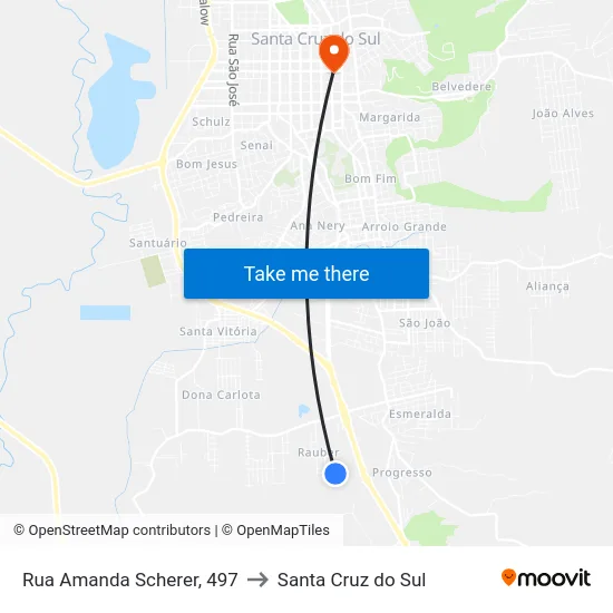 Rua Amanda Scherer, 497 to Santa Cruz do Sul map