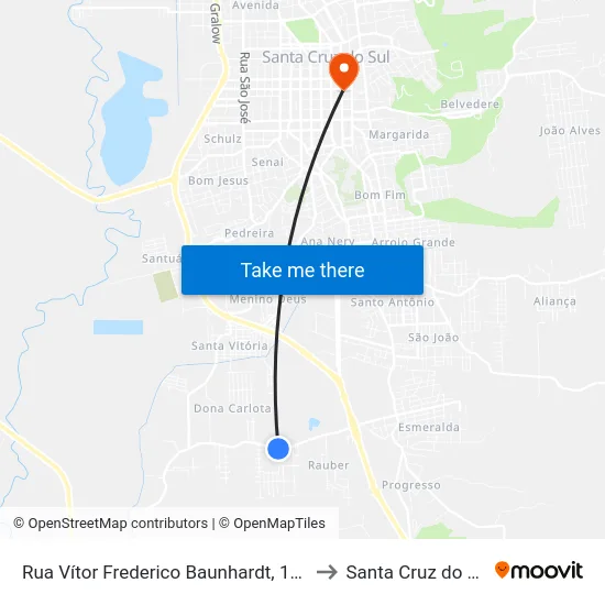 Rua Vítor Frederico Baunhardt, 1196 to Santa Cruz do Sul map