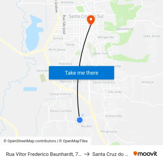 Rua Vítor Frederico Baunhardt, 792 to Santa Cruz do Sul map