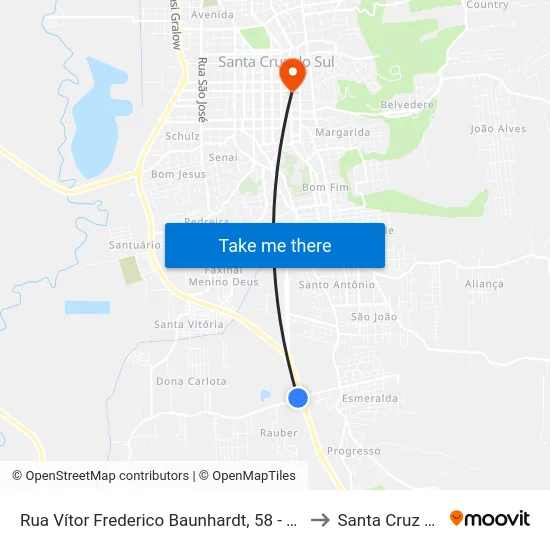 Rua Vítor Frederico Baunhardt, 58 - Philip Morris to Santa Cruz do Sul map