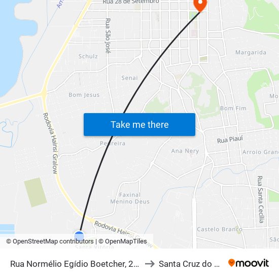 Rua Normélio Egídio Boetcher, 224 to Santa Cruz do Sul map