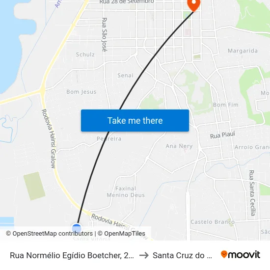 Rua Normélio Egídio Boetcher, 224 to Santa Cruz do Sul map