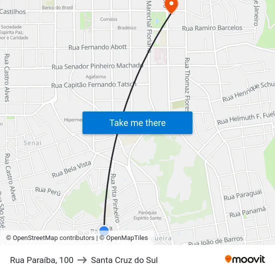 Rua Paraíba, 100 to Santa Cruz do Sul map
