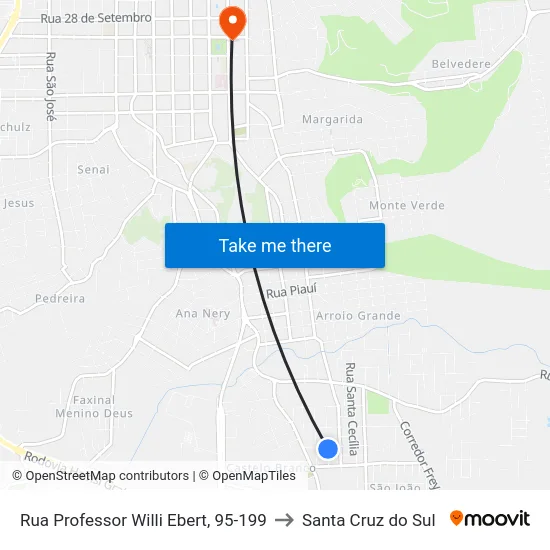 Rua Professor Willi Ebert, 95-199 to Santa Cruz do Sul map