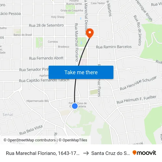 Rua Marechal Floriano, 1643-1705 to Santa Cruz do Sul map