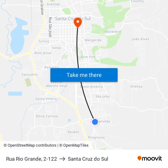 Rua Rio Grande, 2-122 to Santa Cruz do Sul map