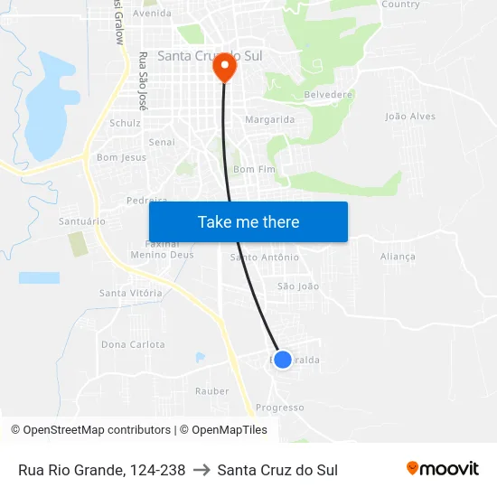 Rua Rio Grande, 124-238 to Santa Cruz do Sul map