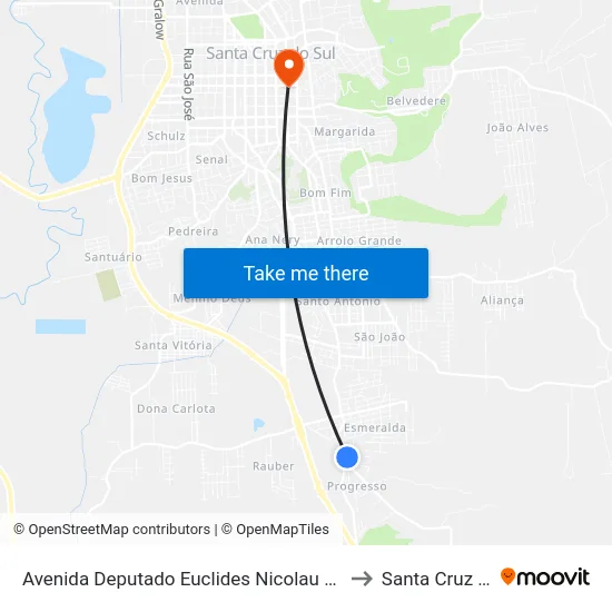Avenida Deputado Euclides Nicolau Kliemann, 4689 to Santa Cruz do Sul map