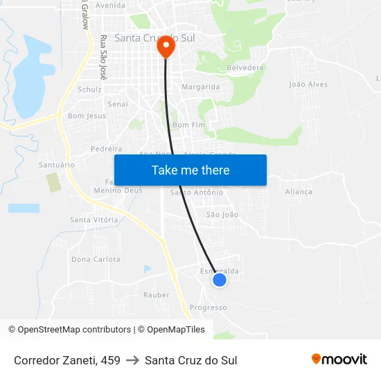 Corredor Zaneti, 459 to Santa Cruz do Sul map