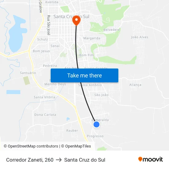 Corredor Zaneti, 260 to Santa Cruz do Sul map