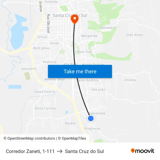 Corredor Zaneti, 1-111 to Santa Cruz do Sul map