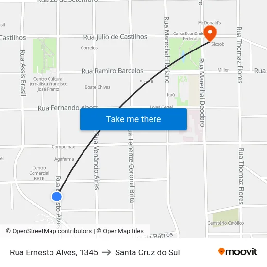 Rua Ernesto Alves, 1345 to Santa Cruz do Sul map