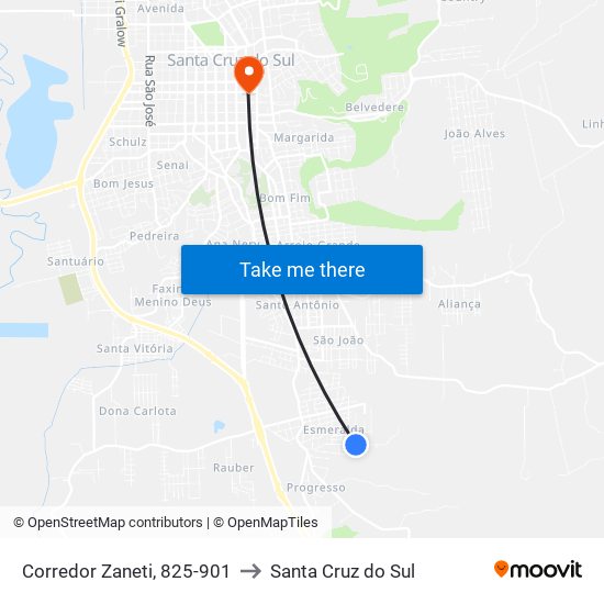 Corredor Zaneti, 825-901 to Santa Cruz do Sul map