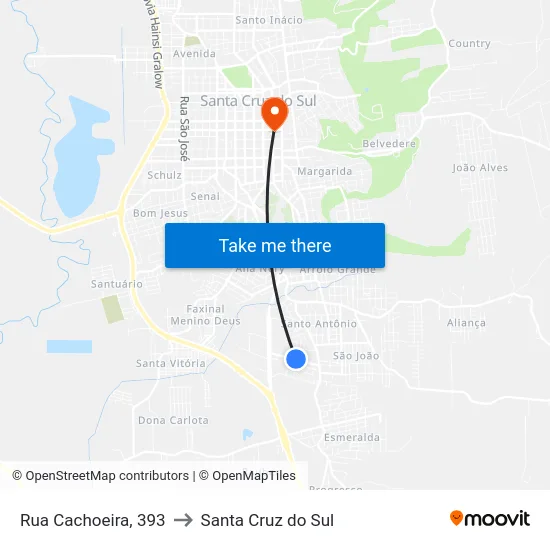 Rua Cachoeira, 393 to Santa Cruz do Sul map