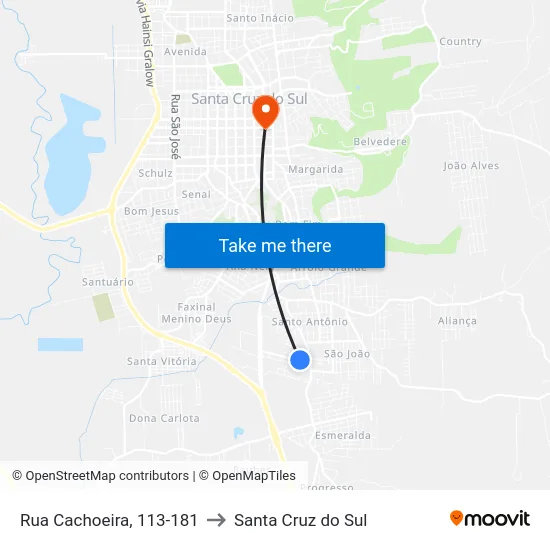 Rua Cachoeira, 113-181 to Santa Cruz do Sul map