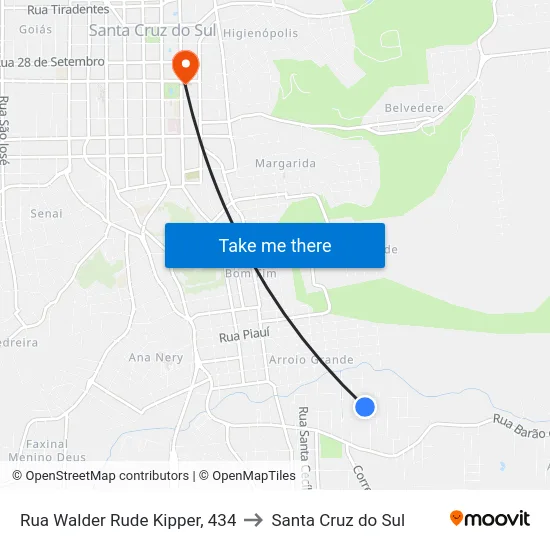 Rua Walder Rude Kipper, 434 to Santa Cruz do Sul map