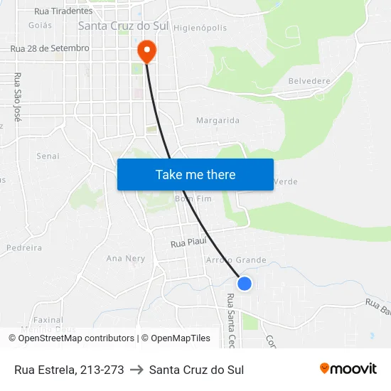 Rua Estrela, 213-273 to Santa Cruz do Sul map