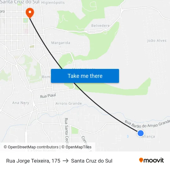 Rua Jorge Teixeira, 175 to Santa Cruz do Sul map