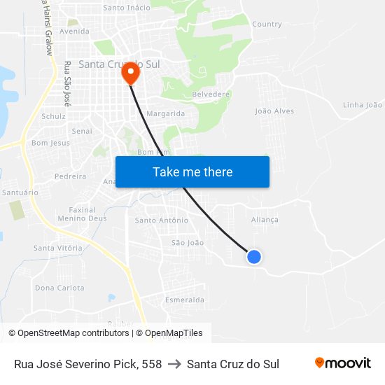 Rua José Severino Pick, 558 to Santa Cruz do Sul map