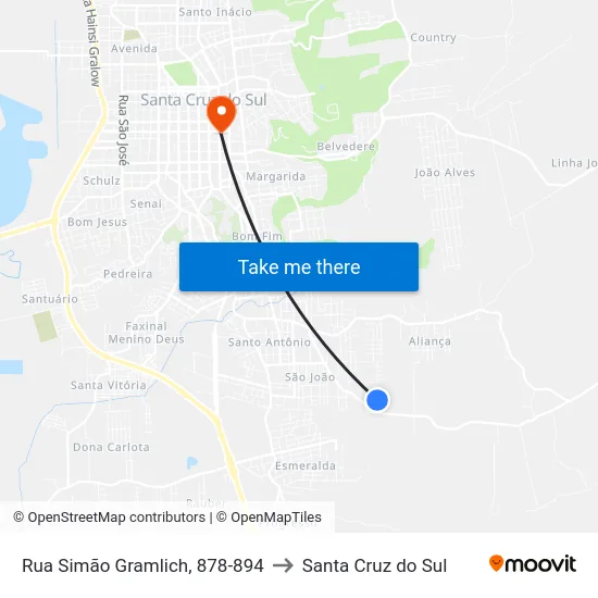Rua Simão Gramlich, 878-894 to Santa Cruz do Sul map