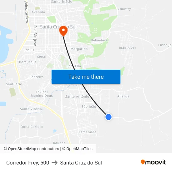Corredor Frey, 500 to Santa Cruz do Sul map