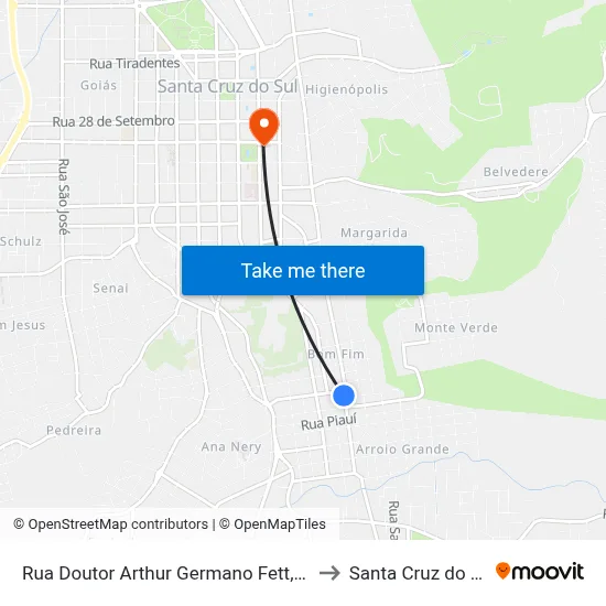 Rua Doutor Arthur Germano Fett, 604 to Santa Cruz do Sul map