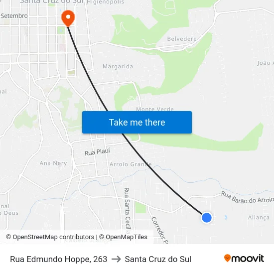 Rua Edmundo Hoppe, 263 to Santa Cruz do Sul map