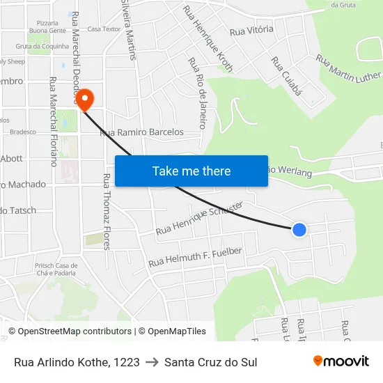 Rua Arlindo Kothe, 1223 to Santa Cruz do Sul map