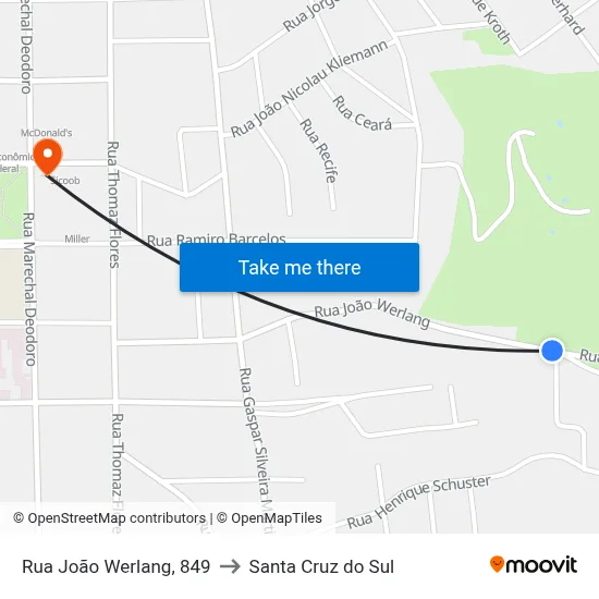 Rua João Werlang, 849 to Santa Cruz do Sul map